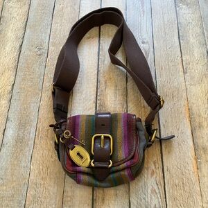 Vintage Fossil wool striped Y2K messenger bag crossbody purse with key clean int